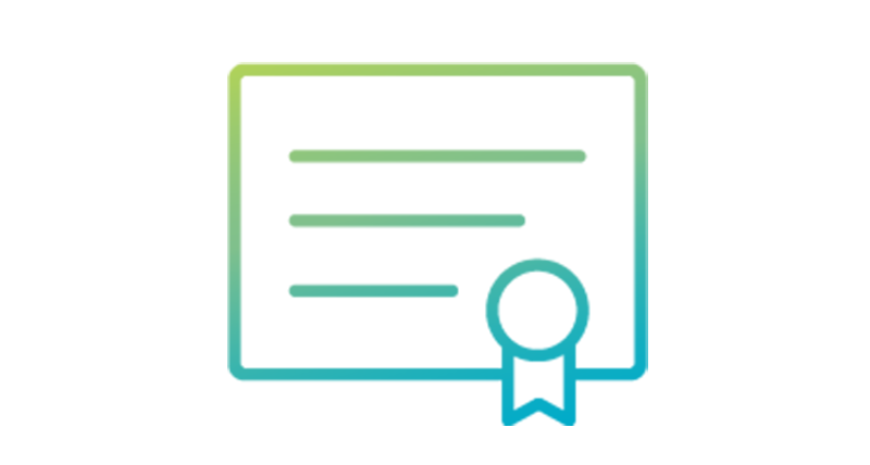 Blue-green gradient icon of a certificate